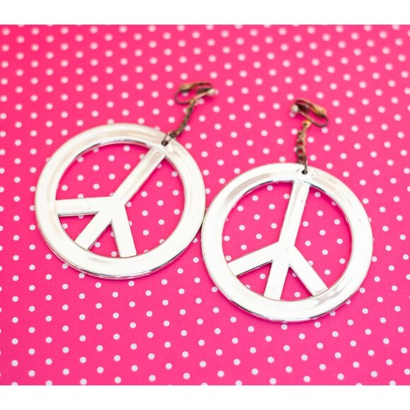 Vintage Silver Peace Symbol Clip On Earrings - P20 - Picture 1 of 2